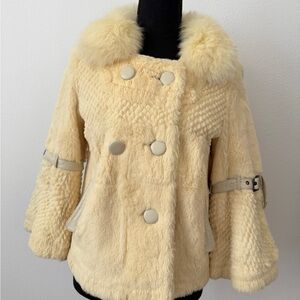 Cream genuine rabbit fur Double-Breasted Jacket
